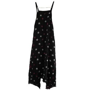 Rag & Bone Blue Dress Sheer Overlay Stars Design Waist Tie Angled Hem Size XS